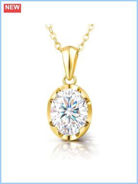 Moissanite Necklace for Women Dainty Gold Plated Pendant Oval Cut